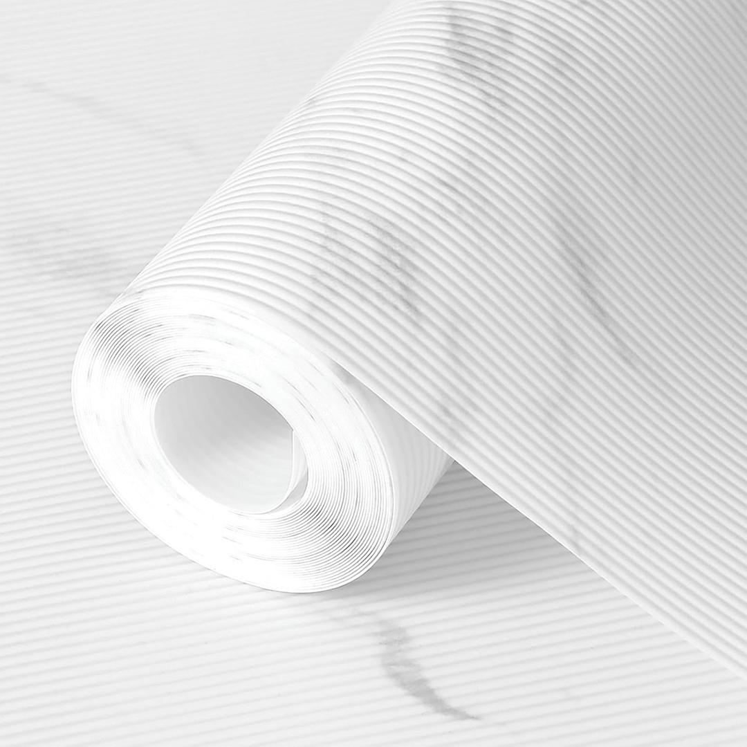 Hersvin Shelf Liners 24 in x 20 ft EVA Drawer Mats, Non-Adhesive Cupboard Protector, Kitchen Cabinet Lining Fridge Liner (White Marble Stripe, 61x610cm)