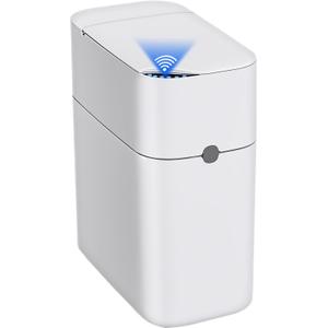 CTIME Touchless Automatic Bathroom Trash Can with Lid - 3 Gallon Slim Motion Sensor Garbage Can for Bedroom, Kitchen, Office - White (6" W x 11" L x 13" H)