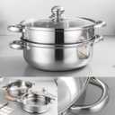 Steamer Pot for Cooking 11 inch Steamer Pot, 3-tier Multipurpose 18/8 Stainless Steel Steam Pot Cookware with Lid for Vegetable, Dumpling, Stock, Sauce, Food