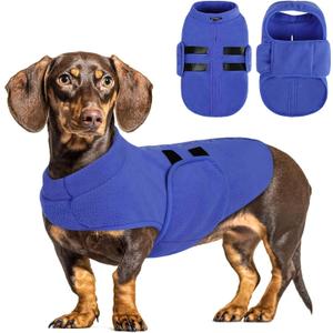 Queenmore Small Dog Sweater, Soft Fleece Vest Pullover Dog Jacket with Leash Hole, Warm Winter Dog Coats Cold Weather Doggy Dachshund Sweaters for Small Dogs Cats Boy or Girl (Blue, XS)