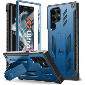 FNTCASE for Samsung Galaxy S22 Ultra Case: Built-in Screen Protector & Kickstand Full-Body Dual Layer Rugged Military Grade Shockproof Protection Heavy Duty Protective Phone Cover 5G-Blue