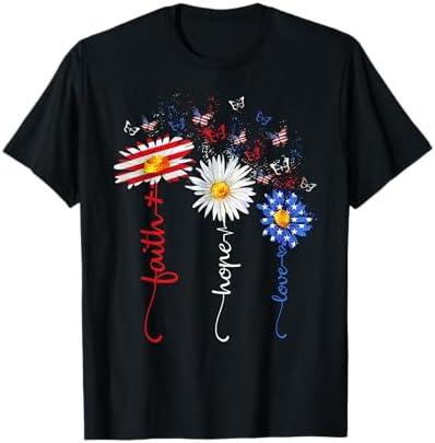 Faith Hope Love Butterfly Daisy Christians God 4th Of July T-Shirt for Women Men M