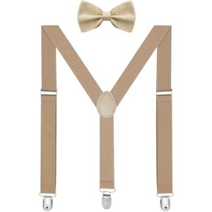 habibee Suspenders and Bow Tie Set for Men, Adjustable Elastic Braces with Y-Back, Diverse Colors, Strong Clips