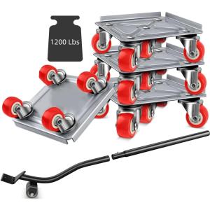 YWHWXB Upgraded Furniture Mover & Tool Furniture Lift Set, 4 360Rotation Rubber Wheels, 1200Lbs Capacity, Black+Red, Folding, High Carbon Steel