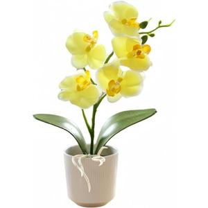 10.2" Orchids Artificial Flowers Fake Orchid Plant Potted Butterfly Orchid Silk Flowers Decor for Home Living Room Bathroom Wedding Office Decoration (Yellow)