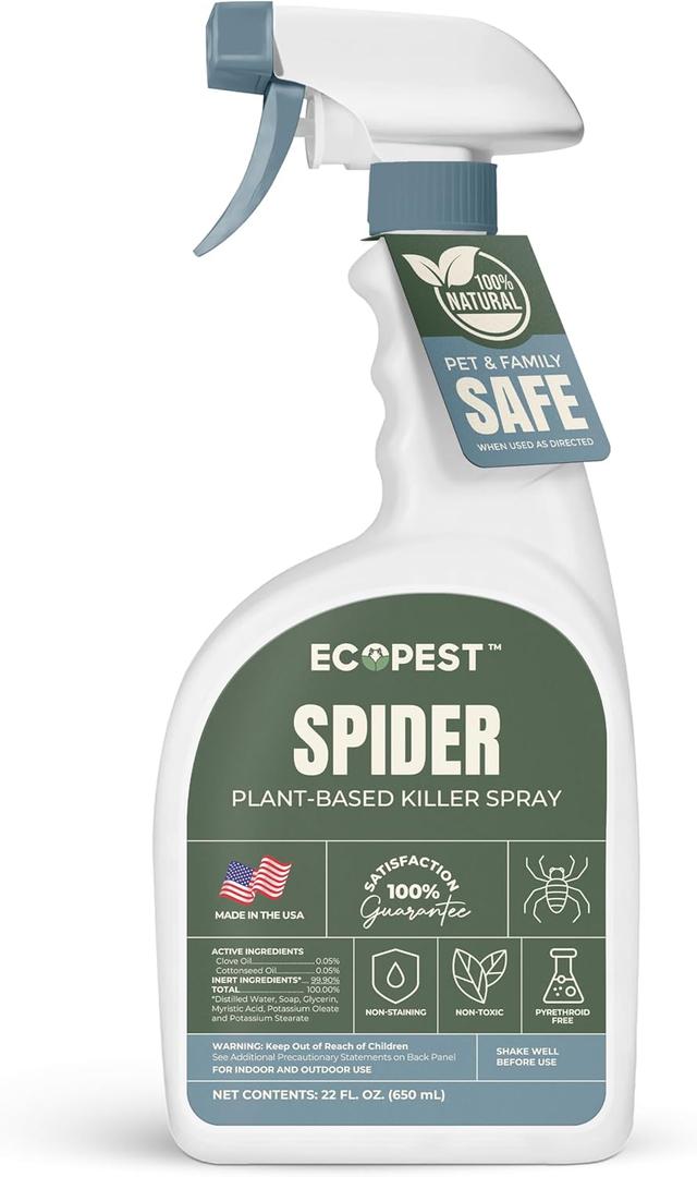 Spider Spray, 22 oz. | Natural, Plant-Based Spider Killer for Indoor and Outdoor | Home Pest Control Spray and Repellent for Spiders | Made with Clove Oil, Safe for Use Around Children and Pets