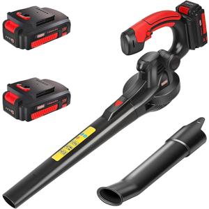 MZK Cordless Leaf Blower,20V Battery Powered Electric Blower for Lawn Care, Electric Lightweight Leaf Blower for Blowing Leaves, Patio Cleaning and Dust(2 * 2Ah Battery & Charger Included), Wine Red
