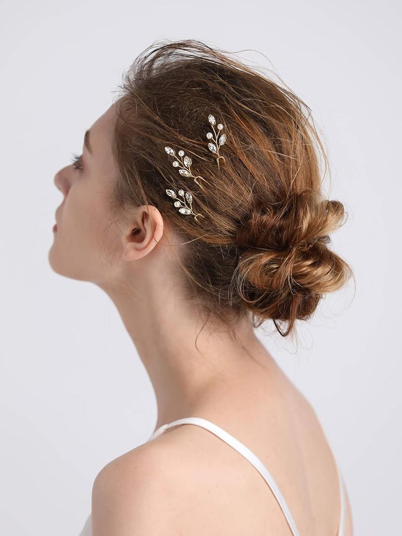 3 PCS Bridal Women Pearls Rhinestones Simple Little Hair Pins Vintage Wedding Party Crystal Rhinestones Party Prom Hair Accessories(Gold))