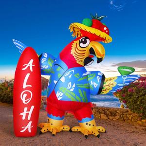 Leyndo 6.56ft Inflatable Parrot Decorations Tiki Inflatable Flying Parrot with LED Lights Aloha Jungle Animals Luau Hawaiian Tropical Party Decorations for Indoor Outdoor Birthday Beach