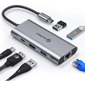 UtechSmart USB C Hub, USB C Ethernet Multiport Adapter, 6 In 1 USB C to HDMI Dock Compatible for Macbook Pro/Air, Chromebook, Dell XPS, HP and Type C Devices (Gigabit Ethernet 100W PD 4K HDMI USB 3.0) (Grey)