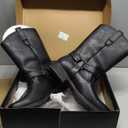 JOUSEN Cowboy Boots for Men Leather Mens Cowboy Boot Motorcycle Western Retro Square Toe Harness Mens Boot (12, Amy8426-black)