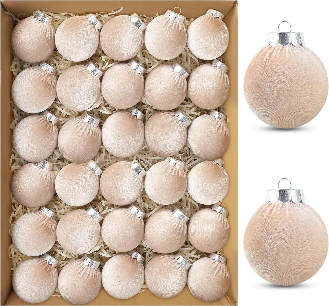 30Pcs Velvet Christmas Balls Christmas Tree Ornaments Velvet Balls Shatterproof Xmas Bulbs Decorations Set Neutral Ornaments 2.4Inch for Xmas Holiday Party Indoor Decor