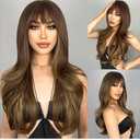 N NAYASA Brown Wigs with Bangs Long Layered Wigs for Women Brown Mixed Blonde Synthetic Wig Heat Resistant Natural Looking Wigs for Daily Party Use (8 x 5 x 2 inches)