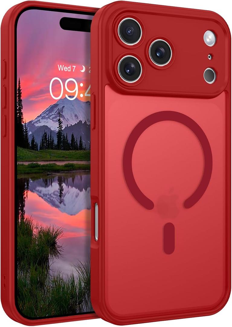 Magnetic for iPhone 17 Pro Max Case 2025, Upgraded [Full Camera Protection] [Compatible with Magsafe] [Translucent Matte] Drop Shockproof Protective Bumper Women Men Phone Cover 6.9inch, Red