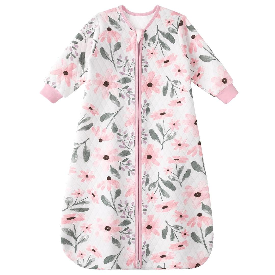 Yoofoss Baby Sleep Sack 12-18 Months 1.0 Tog Long Sleeve Sleep Sack Organic Cotton Wearable Blanket for Toddlers 2-Way Zipper Quilted Sleeping Sacks(Large)