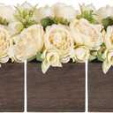 Dahey Small Flower Centerpieces for Tables Set of 3 Artificial Flowers with Wooden Vase Farmhouse Table Decor for Dinning Living Room Kitchen Wedding Party Office Home Decoration