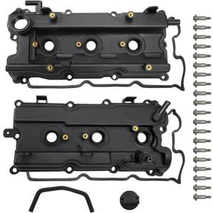 Engine Valve Cover Set with Bolts & Oil Cap & Gaskets & Spark Plug Tube Seals & PCV Valve Compatible with 2002-2007 Nissan Altima Maxima Murano Quest Infiniti I35 VQ35DE V6 3.5L Part# 264-984 265-985 (black)