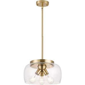 3-Light Gold Pendant Lights Kitchen Island, Modern 13.38'' Large Hanging Island Pendant Lights Over Sink with Clear Glass Shade, Brass Chandeliers with Adjustable Metal Tube for Table Bedroom