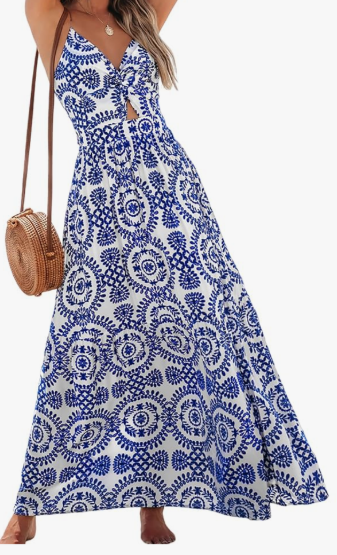CUPSHE Women's Maxi Dress Floral Print Twisted V Neck Sleeveless Long Dress Summer Casual Dress.  S