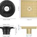 Square Shower Floor Drain with Flange, 4 Inch Brushed Gold Shower Drain Hair Catcher, SUS304 Stainless Steel Floor Drain Strainer, Shower Drain Cover