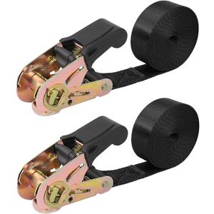 Endless Ratchet Tie Down Straps Heavy Duty Cargo Tie Downs, Sturdy Nylon Black Strap Down Ratcheting Securing Straps, Track Spring Fittings, Tie-Down Motorcycles, Trailer Loads, Kayak (1"x8'-2pcs black)