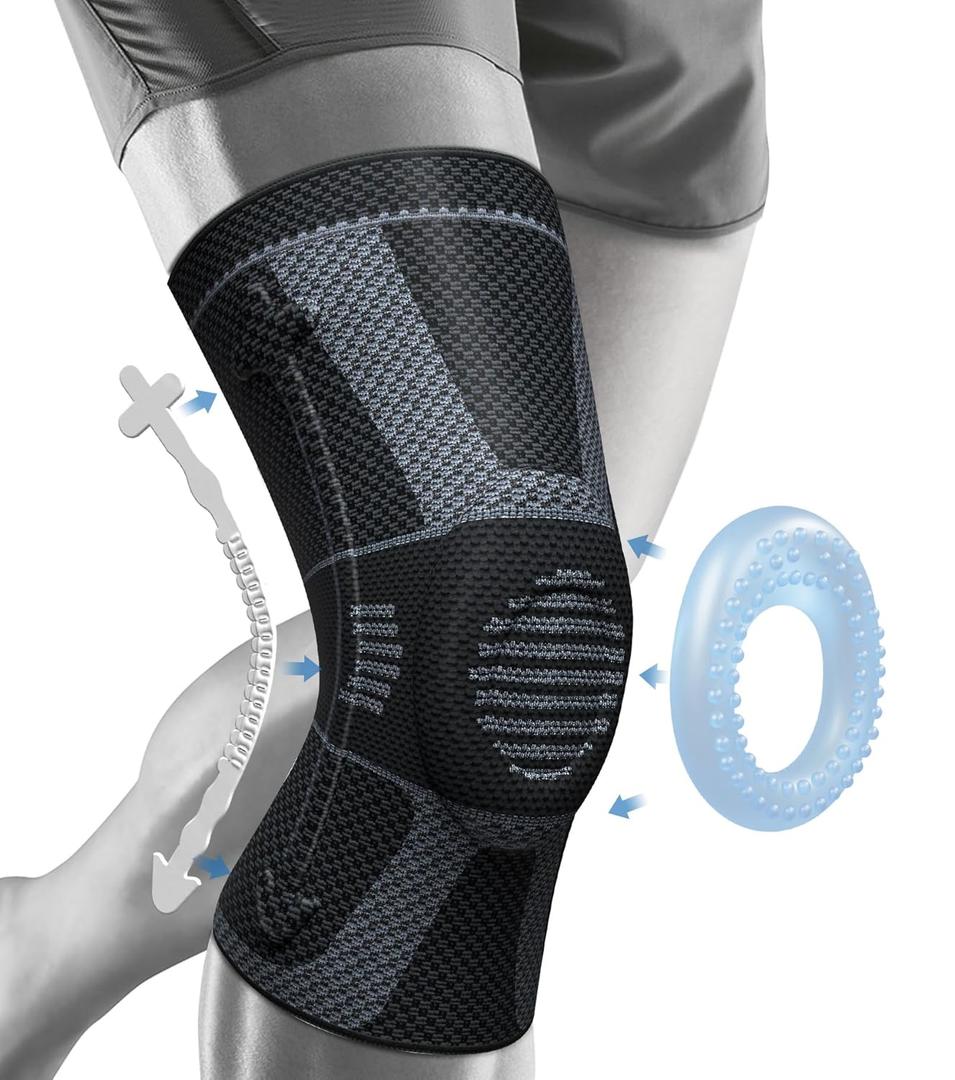 NEENCA Professional Knee Brace for Pain Relief, Medical Knee Compression Sleeve, Knee Support with Horizontal Knit Tech for Meniscus Tear, ACL, Arthritis, Joint Pain, Runner, Workout- FSA/HSA APPROVED (Large, Upgraded Version - Black Gray)