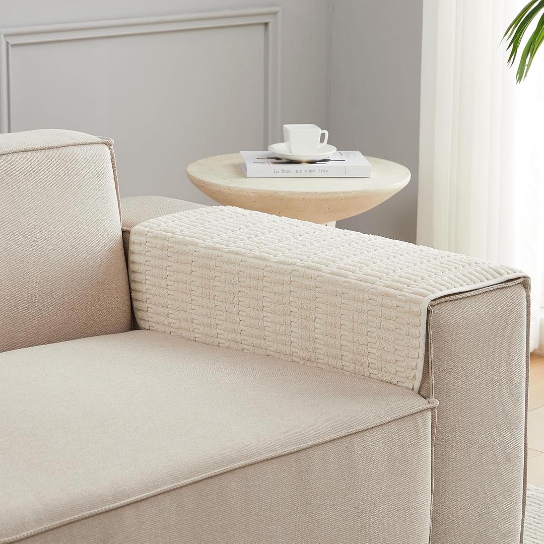 Sofa Armrest Cover Couch Arm Cover Armchair Covers, 2pcs 22x26 inch Anti-Slip Couch Arm Protectors Sofa Arm Covers (Cream White)