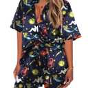 Ekouaer Pajamas for Women Silk Soft Sleepwear Short Sleeve Button Down Pjs Satin Top and Shorts 2 Piece Lounge Set Mermaid,Small (S)