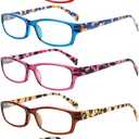 Kerecsen Reading Glasses 5 Pairs Fashion Ladies Readers Spring Hinge with Pattern Print Eyeglasses for Women (5 Pack Blue, 0.75) (Mix Color -3)