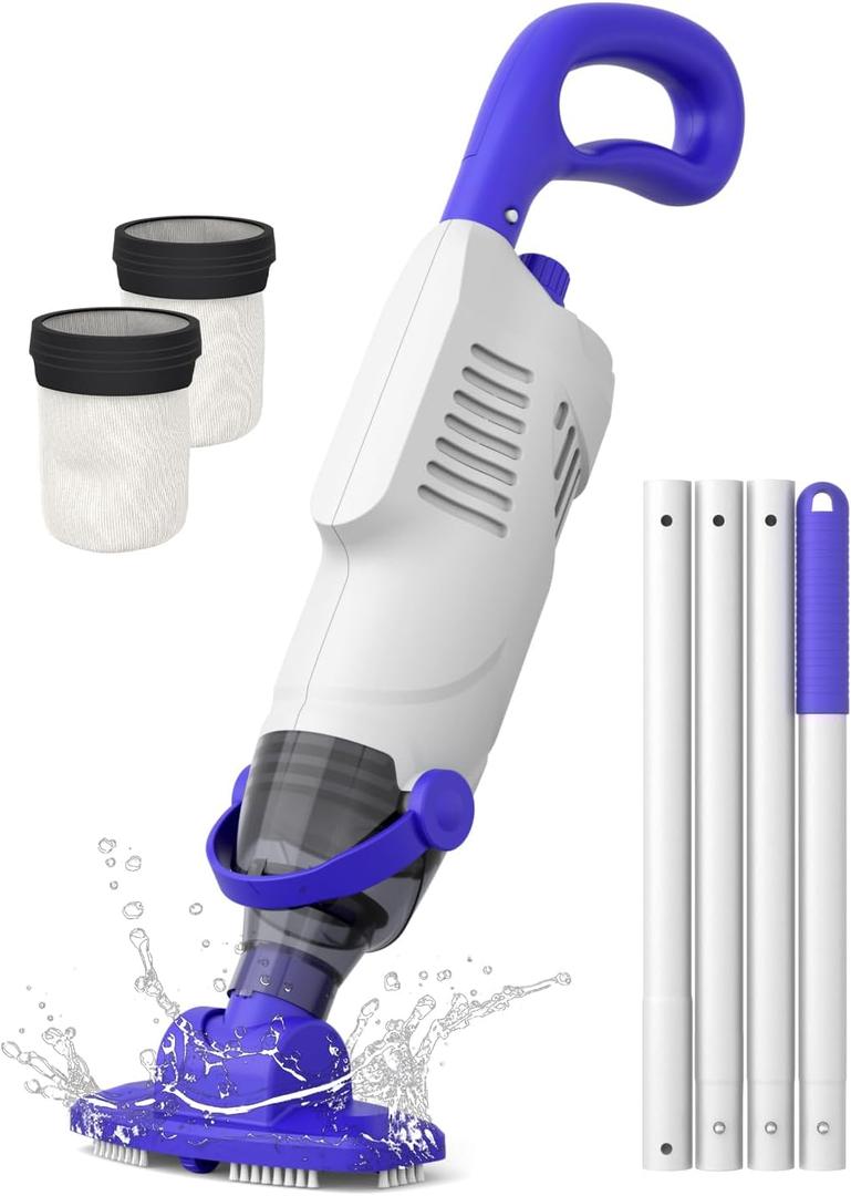 Little Shark Pool Vacuum for Above Ground Pool, Hot Tub Vacuum with a 60w Motor,18 Gal/Min Powerful Suction, Compact & Light Pool Vacuum with 5000mAh Battery, 1h Running Time (white)