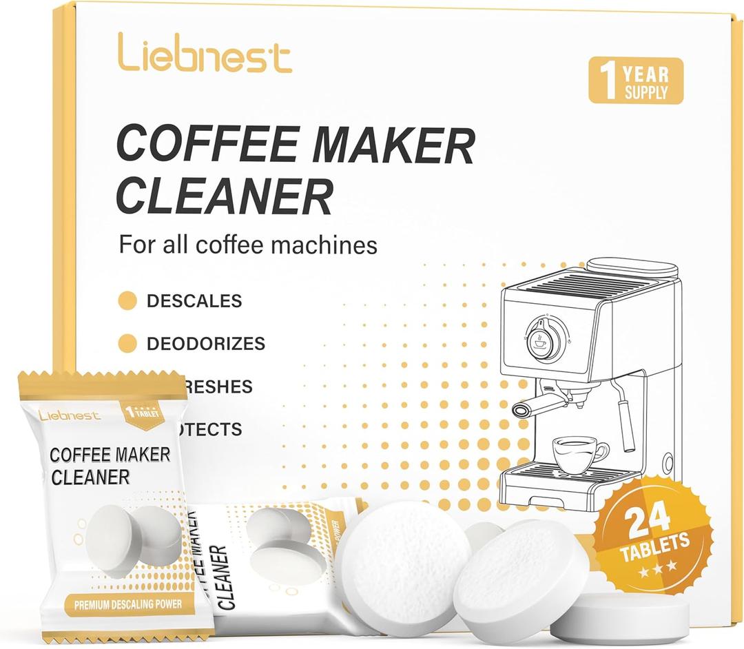 24 Count Coffee Maker Cleaner & Descaler Tablets, Effective Cleaning Coffee Pot Cleaner Tablets, Compatible with Nespresso, Breville, Keurig, Ninja, Delonghi, Miele