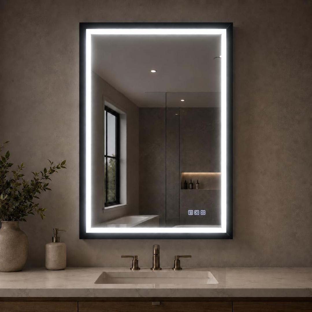 USHOWER 24x36 Inch Black Mirror with Light Frame, Shatter-Proof