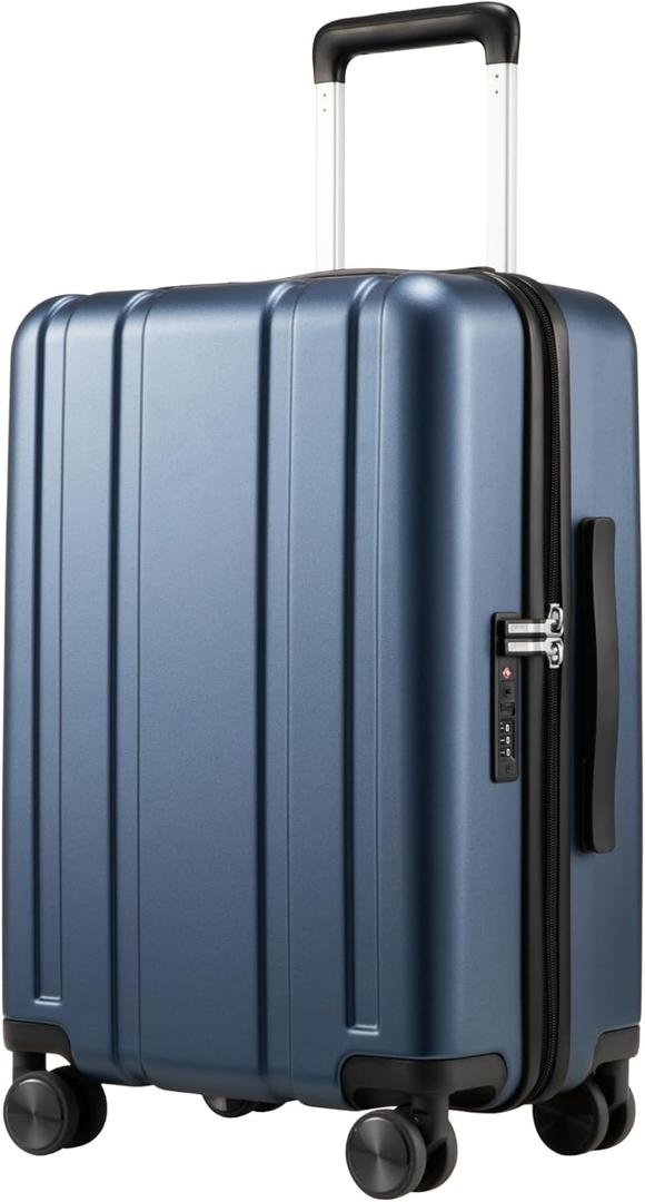 Carry On Luggage 22x14x9 Airline Approved,L2 100% PC Hard Shell Travel Suitcase with Smooth Spinner Wheels TSA Lock(EX-Core,Blue,20 Inch,40L)