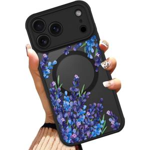 OOK Case for iPhone 17 Pro Max 6.9 Inch (Compatible with MagSafe) Purple Floral Flowers Lavender Design Translucent Phone Cover Soft TPU + Hard PC Anti-Scratch Shockproof Magnetic Cute Case for Women