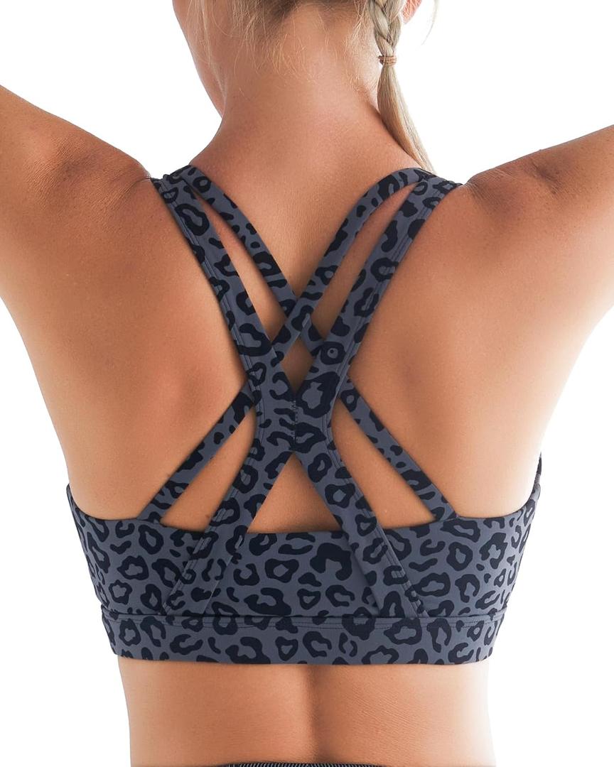 RUNNING GIRL Sports Bra for Women High Support, Criss-Cross Back Padded Strappy Sports Bras Yoga Bra with Removable Cups (XL)