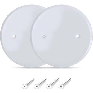 (2 Pack) AP-12031, 5 Inch White Metal Ceiling Blank-Up Cover, Used to Cover 3-1/2 Inch Round/Octagon Box Openings in Ceilings or Walls, Mounting Screws Included, Holes are Spaced 2.75 Inches