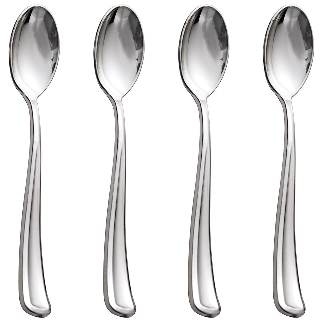 WDF 100 Pack Silver Plastic Spoons Disposable - 6.9 Inch Silver Spoons Heavy Duty Plastic Spoons, Modern Silver Disposable Spoons Perfect for Party Wedding Baby Shower Spring