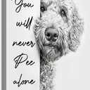 FGQ Black and White Goldendoodle Bathroom Canvas Wall Art Funny Cute Animal Humorous Dog Painting Pictures Restroom You Will Never Pee Alone Poster Print Artwork for Toilet Nursery Decor 16x24in
