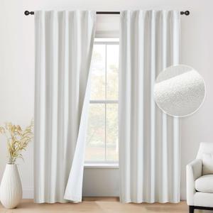 Beauoop Blackout Curtains 96 Inches Long 2 Panels for Bedroom Living Room Cream with White Back Farmhouse Room Darkening Thermal Insulated Back Tab Rod Pocket Window Treatment Drapes, 52X96