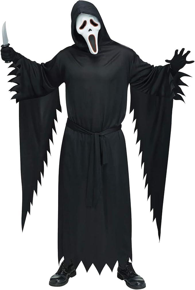 Gostfaceing Costume Scary Ghosts Costumes Black Robe Tunic Hooded Robes for Men Women Halloween Cosplay Outfit(L, Black)