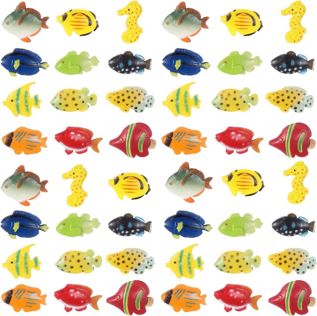 Boao 48 Pcs Plastic Fish Toys Small Tropical Fish Figure Set Sea Animals Mini Bath Toy Tropical Party Favor Gifts Assorted Ocean Creatures Figures Birthday Learning Educational Party Supplies Decor