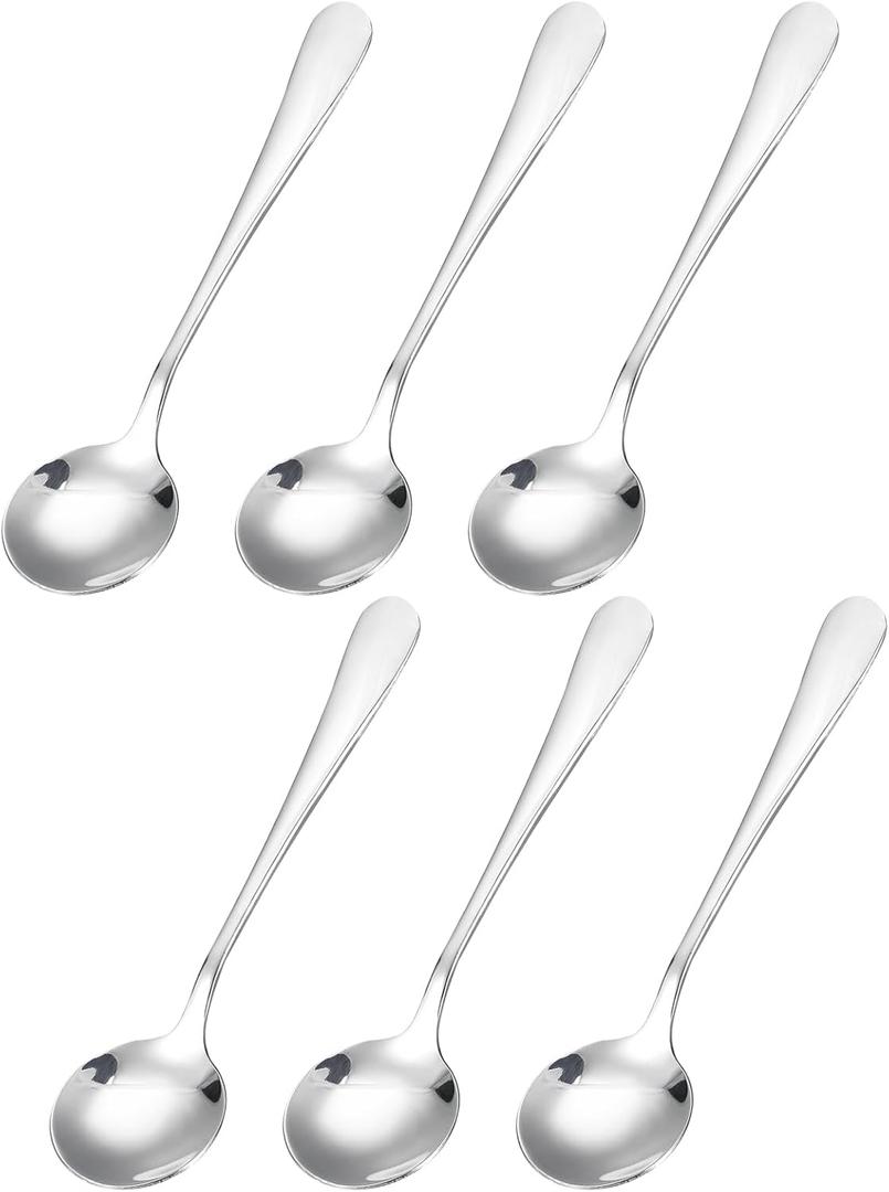 uxcell 6Pcs Stainless Steel Soup Spoon 4.5 Inch Tea Spoons Round Dinner Spoons Dessert Spoon for Dinner Bouillon Coffee Soup, Silver