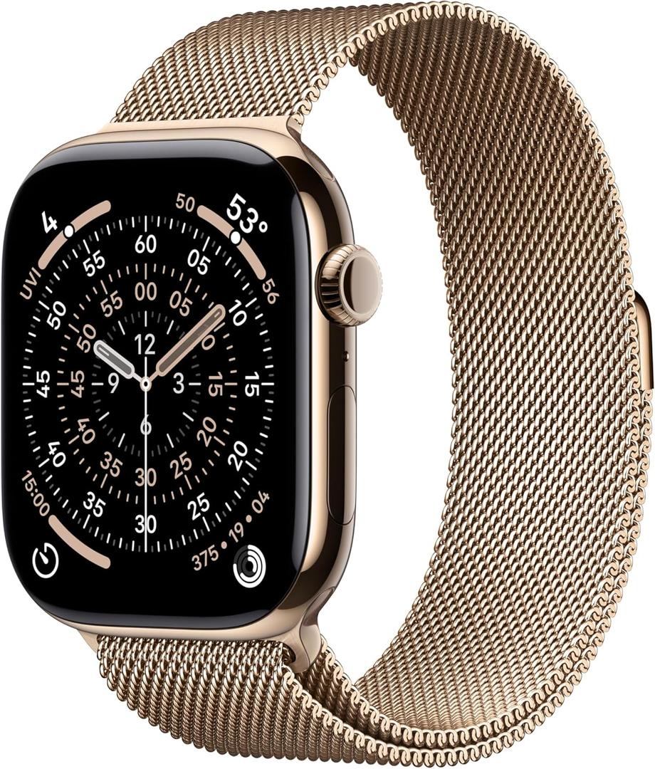 Apple Watch Series 11 [GPS + Cellular 46mm] Smartwatch with Gold Titanium Case with Gold Milanese Loop - M/L. Sleep Score, Fitness Tracker, Health Monitoring, Always-On Display, Water Resistant