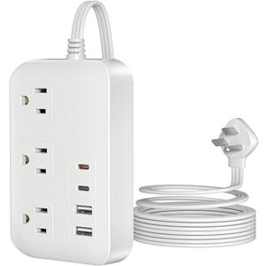 Power Strip-6FT Extension Cord Flat Wall Plug,3 Outlets 2 USB,2 USB-C,PD20W Charging Ports,Electrical Outlet,Flat Plug Power Strip,Outlet Extender,Cruise Ship Essentials for Home Dorm Room Essentials White