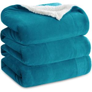 Bedsure Sherpa Fleece Blankets Queen Size for Bed - Thick and Warm, Soft Fuzzy Plush Queen Blanket for Winter, Teal, 90x90 Inches
