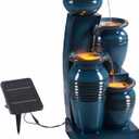 Teamson Home 28.74 in. 4-Tier Cascading Bowl Solar-Powered Water Fountain with LED Lights for Gardens, Landscaping, Patios, Balconies, Lawns, Blue