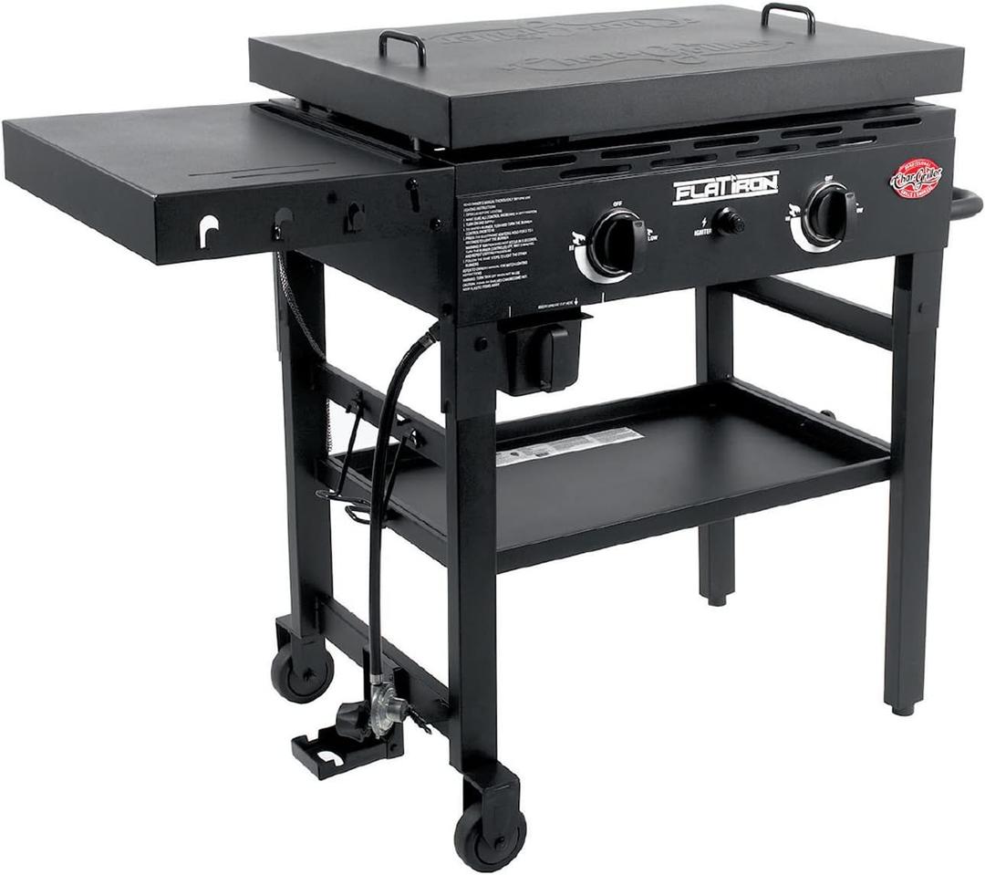 Char-Griller Flat Iron 2 Burner Outdoor Griddle Lid Gas Grill + Char-Griller Flat Iron 2 Burner Outdoor Gas Griddle Grill Cover