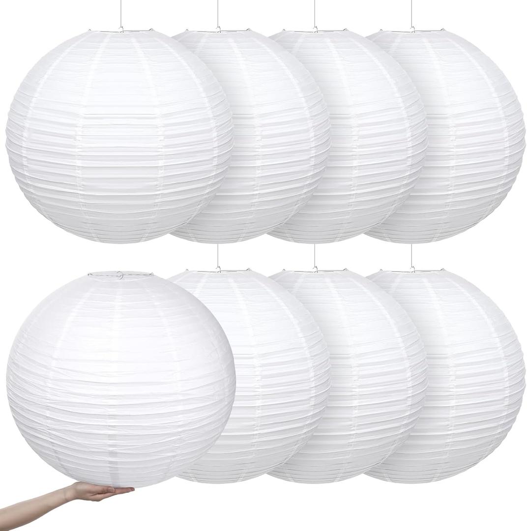 Retisee 8 Pieces 30 Inch White Jumbo Paper Lanterns Large Hanging Chinese Japanese Paper Lanterns Decoration for Home Wedding Party Ceiling Decoration