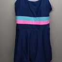 popvil Women One Piece Swimdress Swimsuit Neon Tummy Control Bathing Suit Swim Dress with Shell Trim U Neck Swimwear, Teal, X-Large