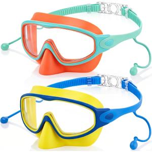 Kids Swim Goggles with Nose Cover Swimming Mask with Ear Plugs UV No Leaking Anti Fog Pool Goggles for Boy Girl 4-10